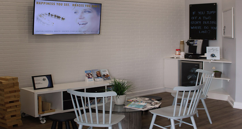Hometown Orthodontics Interior Patient Waiting Area with Contemporary, Clean Feel